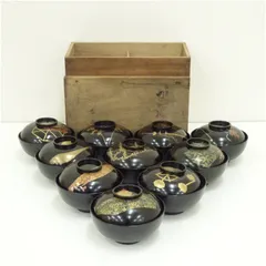 古物　春孝造　蒔絵吸物椀10客（共箱） 吸い物椀 和食器 おしゃれ 味噌汁 吸い物 漆器 和食 懐石 茶道 茶道具 お椀 汁椀 汁物椀 owan