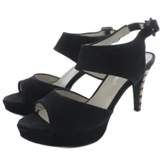 銀座かねまつ GINZA Kanematsu ウッドハイヒール スエード サンダル ストラップ 24.5cm 黒