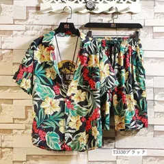 上下セット メンズ セットアップ アロハシャツ 総柄シャツ ハーフパンツ 夏服 ビーチ 旅行 カジュアルzhongrao01