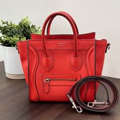 [人気商品]CELINE セリーヌ ラゲージ ナノショッパー オレンジレッド ショルダー 斜め掛け 2WAYハンドバッグ LAGGEGE