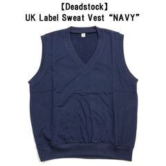 【Deadstock】UK Label Sweat Vest スウェット ベスト Vネック サイズ：M, L ネイビー デッドストック
