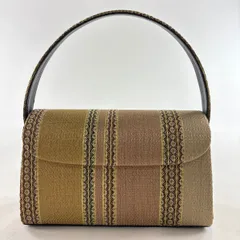和装バッグ 美品 優品 金鷲 セミフォーマル 縞 幾何学模様 金糸 茶色 正絹 和装小物  【中古】