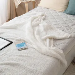 快適 冷房対策 ブランケット ひざかけ 寝具 オールシーズン コットン 綿100％ 140x190cm (ホワイト) シングル ６重 ガーゼケット ふとんのふっとんだ