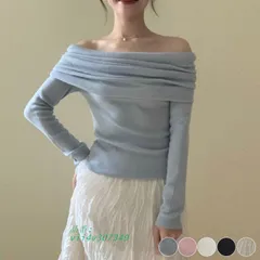 オフショルダー レディース ニット トップス 長袖 韓国 秋 エレ 春 黒 ピンク ブルー 大人 白 かわいい おしゃれ ストレッチ  vii4v307349