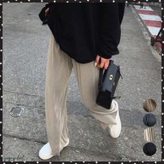 プリーツパンツ セルフカットワイドパンツレディース ハイウエスト ストレートパンツ 体型カバーイージーパンツ 着やせ ロングパンツ ウエストゴム ボトムス 無地体型カバー 着やせ リラックスパンツ秋 切れる楽ちんパンツ