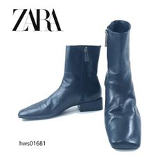 ZARA ブショートーツ サイドジップ スクエアトゥ スクエアヒール 37 レディース ブラック hws01681のサムネイル
