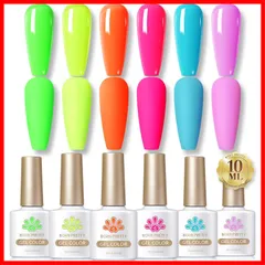 【特売】BORN PRETTY ジェルネイルカラーセット 蛍光カラー ネオンカラー カラージェル ネイル 春夏ネイル イエロー グリーン レッド 10ml 6色 UV/LED対応 ポリッシュタイプ セルフネイルバレンタインネイル Modern Cityのサムネイル