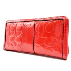 ✨良品✨ COACH コーチ 長財布 ラウンドファスナー シグネチャー 総柄 エンボス加工 シルバー金具 カードケース 定期入れ 小銭入れ エナメルレザー レディース オレンジ 蜜柑色