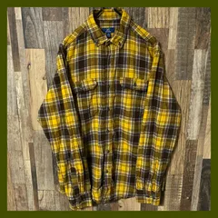 ボタンダウン マドラスチェック イエロー M 長袖 ネルシャツ メンズ  古着