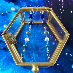 14kgf*星空を纏う 色鮮やかなブルー系淡水パール ロングピアス/イヤリング