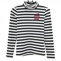 【美品】カッパ 長袖ハイネックシャツ 黒×白 ボーダー レディース S ゴルフウェア Kappa