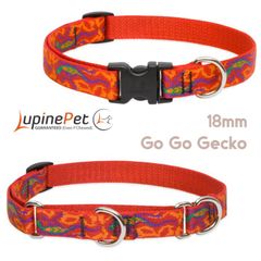 Go Go Gecko柄首輪　18mm幅　ワンタッチ首輪　ハーフチョークカラー　マーチンゲール　LUPINEルパイン アメリカ製　軽量　丈夫　人気のレギュラーデザイン