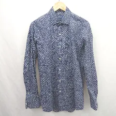 ◇ Θ POLO RALPH LAUREN ポロ ラルフローレン 総柄 ワンポイント 長袖 シャツ サイズM ブルー系 メンズ E  【1507030011826】