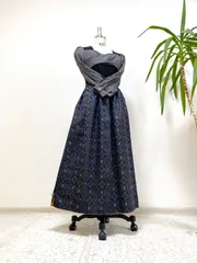 丈86 大島紬 割込 藍 着物リメイク フレア ロングスカート 大島紬 ロングスカート 着物リメイク ロングスカート（マキシ丈