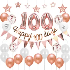 【新着商品】お食い初め 飾り付け 飾り HAPPY 100 DAYS 祝い バースデー 誕生日 風船 バルーン百日 セット ガーランド 撮影 100日 記念日 デコレーション 女の子 Lausatek 男の子 ローズピンク