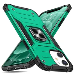 iPhone 12 Mini 用 ケース リング付き 衝撃吸収 耐衝撃 落下防止 米国軍事MIL標準取得 スタンド機能 PC+TPU 二重構造 防塵 薄型 軽量 一体型 360度回転 全面保護カバー アイフォン 用 ケース 緑 MJJ-SJ-105