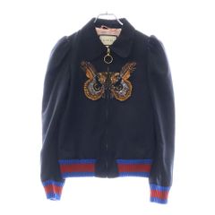 GUCCI (グッチ) サテン フクロウ ビーズ ジップアップ ブルゾン ブラック レディース 448316