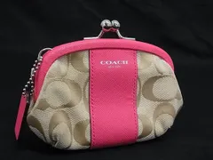 COACH コーチ シグネチャー キャンバス×レザー がま口 コインケース コインパース 小銭入れ ベージュ系×ピンク系 DH9534