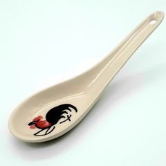 散蓮華 タイ直輸入🛩️ランパーン陶器🐓鶏柄 ハンドメイド ラーメンスプーン 陶器 セラミック 手作り レンゲ 食器 蓮華 陶器 陶磁器 【新品•未使用】