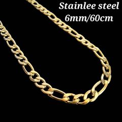 【№08】ゴールドフィガロ　長さ60cm幅6mm　ゴールドネックレス　ステンレス