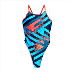 ●SE3H20☆☆☆NIKEナイキ競泳水着 Lサイズ 水色紺 蛍光パイピング オープンバック ぷっくり刺繍 レディース 練習用水着 フィットネスジムプール ワンピース■