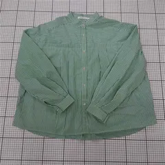 ◇ Θ AMERICAN HOLIC アメリカンホリック ストライプ 長袖 タックワイドシャツ サイズL ホワイト グリーン系 レディース E  【1509300010621】