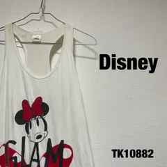 Disney タンクトップ ノースリーブ ホワイト ビッグプリント ミニーマウス ミニーちゃん リボン レディース 春夏 ディズニー ワンピース 古着 TK10882