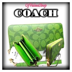 【週末セール中】COACH 長財布ロングジップアラウンドウォレット グリーン シグネチャー 品番:C4452
