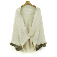 ヴェールダンス ポンチョ ジャケット アウター ケーブルニット ケープ ファー付き レディース Mサイズ ホワイト Vert Dense 【中古】