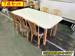 【中古】【一部地域送料無料】ダイニング７点セット　天板ホワイト　チェアビニール張り　６人用　F-OA-774-0326A