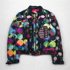 Desigual 総柄 シングル ライダースジャケット M ブラック 花柄 刺繍 DAMEN JACKET 10E2980 モロッコ製