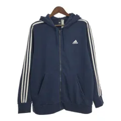 adidas アディダス スウェット フルジップ パーカー スポーツ ネイビー (メンズ XL) 中古 古着 T1633