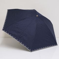 GERARDINI ゲラルディーニ 折りたたみ日傘 USED美品 晴雨兼用 ネイビー ロゴ すそ刺繍 遮光 UV FA8696