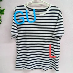 [GU] ジーユー Tシャツ カットソー レディース 古着 Lサイズ 半袖 夏 ボーダー 綿100％ 白 黒 ブラック ホワイト（あ-136，ウ-3）