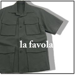 【新品】 la favola ／ ラファーヴォラ　サファリジャケット 日本製 テーラリング ジャケット 半袖 シャツジャケット コットン ツイル シャツ グレー グリーングレー ｜ 春夏