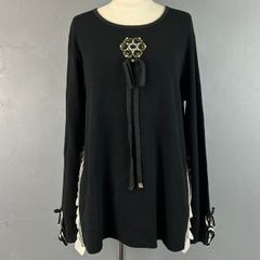 美品 Super Beauty スーパービューティ 長袖 ニット セーター カットソー フリル ブラック 黒 レディース 44