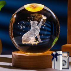 猫 グッズ プレゼント クリスタルボール LED ライト 照明 女性 ギフト 箱付き 猫グッズ 雑貨 猫雑貨 インテリア雑貨 猫グッズプレゼント 水晶玉 クリスタルライト