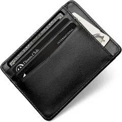 LEAGOO カードケース 薄型 メンズ イタリアンレザーの証明書付き カード入れ スリム コンパクト 薄い 革 本革(ブラック)