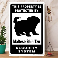 雑貨【Maltese-Shih-Tzu/マルシーズー】  Dog ドッグ  犬    メタルポスタ―　Security  セキュリティー 警告  ヤードサイン メタルプレート  ブリキ看板  -149