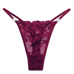 Tバック レディース キラキラ チャーム付き ラインストーン 総レース 花柄 透ける サイドストリング 腰ゴム セクシー おしゃれ 黒 白 赤 緑 青 rt-011