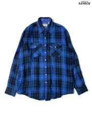 アメリカ 古着 チェック柄 フランネル 長袖 シャツ 青 