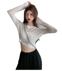 トップス シースルー 長袖 レースブラウス 薄手 重ね着 インナー UVカット レディース チュールインナー女性らしい インナー セクシー 夏 シアートップス ダンス 着痩せ [優億] おしゃれ
