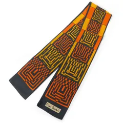 Pierre cardin 幾何学模様シルクロングスカーフ（黒/黄系）