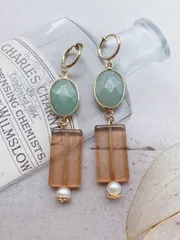 天然石＆クリアブラウン　フープイヤリング