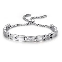 SSP263  磁気 ブレスレット レディース シルバー✨ ステンレス製・クリスタル象嵌・11個磁石・長さ調整可能・エレガント＆健康サポート