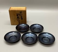 輪島塗 高洲堂 茶托 5客 未使用品 お茶道具 共箱 黄布橋付き 黒漆 名品