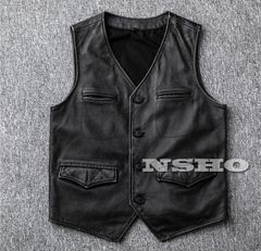カウハイド 本革 メンズ レザーベスト 皮ベスト ジレ ベジタブルタンニンなめし ヴィンテージ加工 牛革