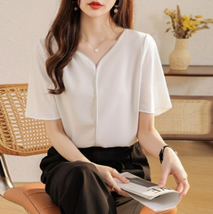 Tシャツ カットソー トップス 半袖カットソー チュニック vネック Tシャツ レディース ゆったり インナー 夏服 カジュアル 薄手 シンプル 柔らか