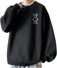 Lamore トレーナー メンズ 長袖 丸襟 Tシャツ 大きいサイズ 無地 人気 プルオーバー おしゃれ カジュアル 快適 ゆったり 春秋冬 服 オーバーサイズ JP アルファベット(ブラック,  M)