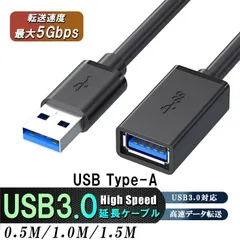 USB3.0延長ケーブル 延長コード 高速データ転送 コネクタ高耐久性0.5ｍ 1.5m 2ｍ 高速転送usbケーブル オスメス